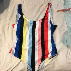 Multicolor striped one piece swimsuit